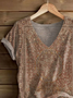 Women's Short Sleeve T-shirt Summer Khaki Floral Printing V Neck Daily Going Out Casual Top