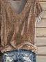 Women's Short Sleeve T-shirt Summer Khaki Floral Printing V Neck Daily Going Out Casual Top