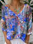 Print Casual V Neck Long Sleeve T-Shirt