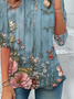Women's Floral Print Casual Crew Neck Long Sleeve Tunic Waist Tee