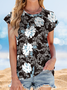 Women's Short Sleeve T-shirt Summer Black Floral Printing Crew Neck Daily Going Out Casual Top