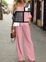 Abstract Graphic Pocket Stitching Casual Crew Neck Two-Piece Set