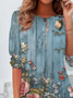 Women's Floral Print Casual Crew Neck Long Sleeve Tunic Waist Tee