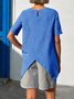 Women's Short Sleeve Shirt Summer Sky Blue Plain Split Joint Crew Neck Daily Going Out Casual Top