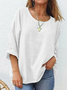 Women's Three Quarter Sleeve T-shirt Spring/Fall White Plain Crew Neck Daily Going Out Casual Top