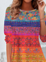 Women's Floral Print Casual Crew Neck Long Sleeve Tunic Waist Tee