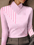 Women's Long-Sleeved High-Neck Striped Patchwork Top