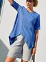 Women's Short Sleeve Shirt Summer Sky Blue Plain Split Joint Crew Neck Daily Going Out Casual Top