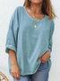 Women's Three Quarter Sleeve T-shirt Spring/Fall White Plain Crew Neck Daily Going Out Casual Top