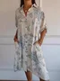 Women's Half Sleeve Summer White Floral Split Joint Stand Collar Daily Going Out Vintage Midi A-Line Tank Dress