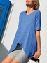 Women's Short Sleeve Shirt Summer Sky Blue Plain Split Joint Crew Neck Daily Going Out Casual Top