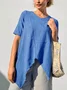 Women's Short Sleeve Shirt Summer Sky Blue Plain Split Joint Crew Neck Daily Going Out Casual Top