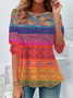 Women's Floral Print Casual Crew Neck Long Sleeve Tunic Waist Tee