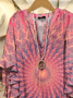 Women's Half Sleeve Shirt Summer Pink Tie-Dye Pattern Printing V Neck Daily Going Out Casual Top