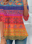 Women's Floral Print Casual Crew Neck Long Sleeve Tunic Waist Tee