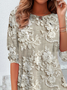 Women's Floral Print Casual Crew Neck Long Sleeve Tunic Waist Tee