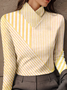 Women's Long-Sleeved High-Neck Striped Patchwork Top