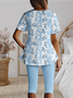 Crew Neck Regular Fit Floral Casual Two-Piece Set