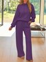 Cotton Stand Collar Casual Plain Two-Piece Set