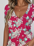 Print Casual V Neck Short Sleeve T-Shirt