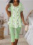 Crew Neck Regular Fit Floral Casual Two-Piece Set