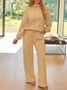 Cotton Stand Collar Casual Plain Two-Piece Set