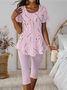 Abstract Polka Dots Crew Neck Casual Two-Piece Set