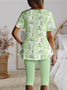 Crew Neck Regular Fit Floral Casual Two-Piece Set