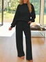 Cotton Stand Collar Casual Plain Two-Piece Set