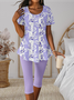 Crew Neck Regular Fit Floral Casual Two-Piece Set