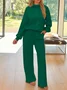 Cotton Stand Collar Casual Plain Two-Piece Set