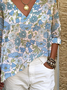 Print Casual V Neck Long Sleeve T-Shirt