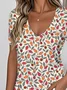 Print Casual V Neck Short Sleeve T-Shirt