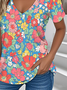 Print Casual V Neck Short Sleeve T-Shirt