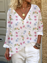 Print Casual V Neck Short Sleeve T-Shirt
