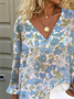 Print Casual V Neck Long Sleeve T-Shirt