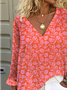 Print Casual V Neck Long Sleeve T-Shirt
