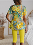Simple Floral Regular Fit Crew Neck Two-Piece Set