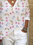 Print Casual V Neck Short Sleeve T-Shirt