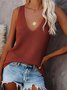 Women's Sleeveless Tank Top Summer Gray Plain Hollow Out Cotton V Neck Daily Going Out Simple Top