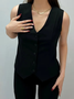 Women's Sleeveless Tank Top Summer White Plain Buckle V Neck Daily Going Out Simple Top