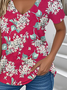 Print Casual V Neck Short Sleeve T-Shirt