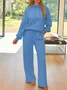 Cotton Stand Collar Casual Plain Two-Piece Set