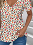 Print Casual V Neck Short Sleeve T-Shirt