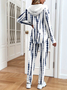 Women's Printing Abstract Stripes Daily Going Out Two-Piece Set White Casual Spring/Fall Coat With Pants Matching Set