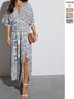 Women's Short Sleeve Summer white-blue Floral Split Joint V Neck Daily Going Out Vintage Maxi A-Line Tank Dress
