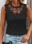 Women's Sleeveless Tank Top Summer Apricot Plain Lace Crew Neck Daily Going Out Simple Top
