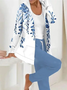 Women's Printing Floral Daily Going Out Two-Piece Set Blue Casual Spring/Fall Coat With Pants Matching Set