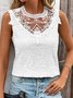 Women's Sleeveless Tank Top Summer Apricot Plain Lace Crew Neck Daily Going Out Simple Top