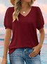 Women's Short Sleeve T-shirt Summer Green Plain Jacquard V Neck Puff Sleeve Daily Going Out Casual Top